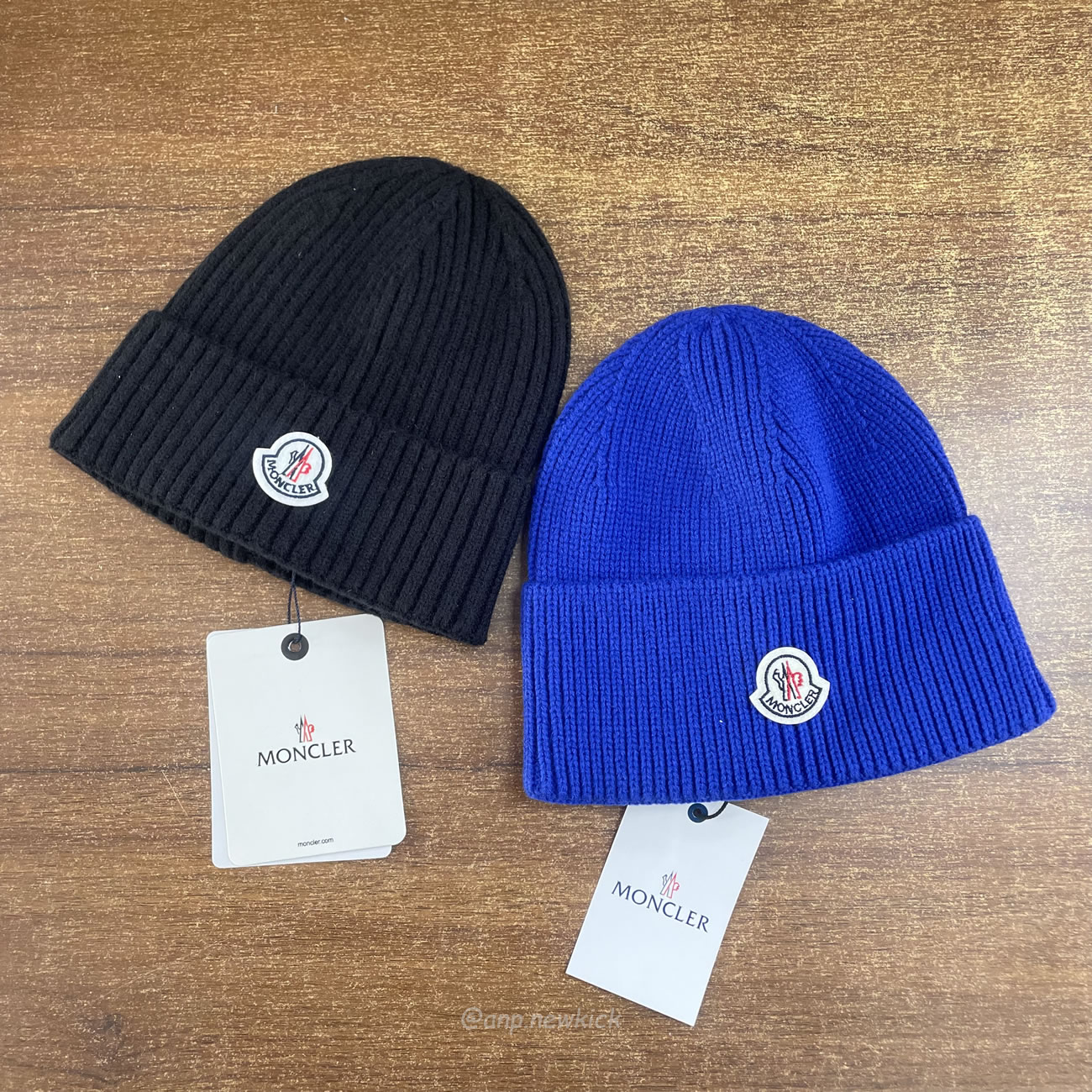 Moncler Logo Patch Ribbed Knit Beanie Black Blue (5) - newkick.app